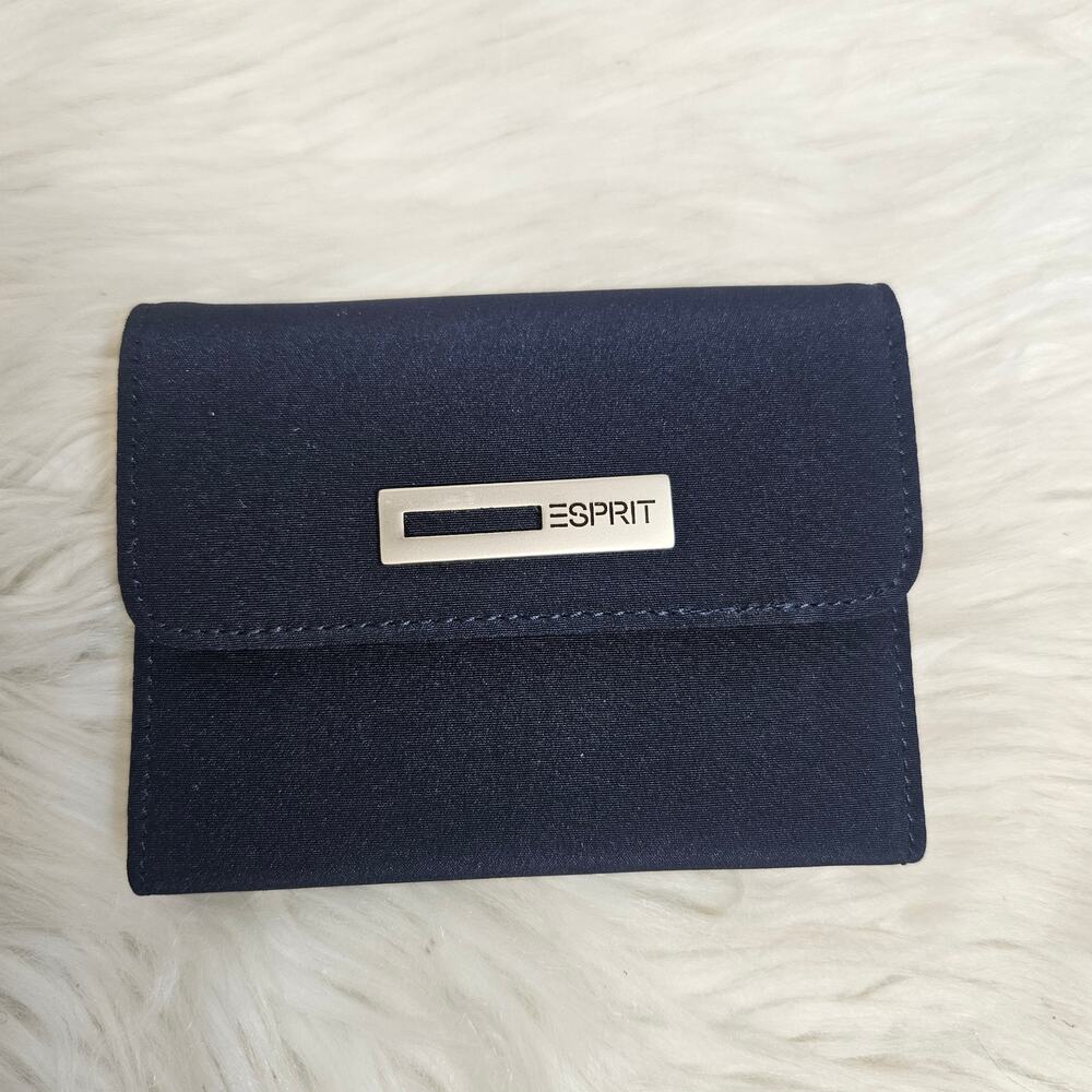 Vintage Y2K Esprit Navy Blue Wallet Fabric Canvas Tri Fold NWT New With Tags